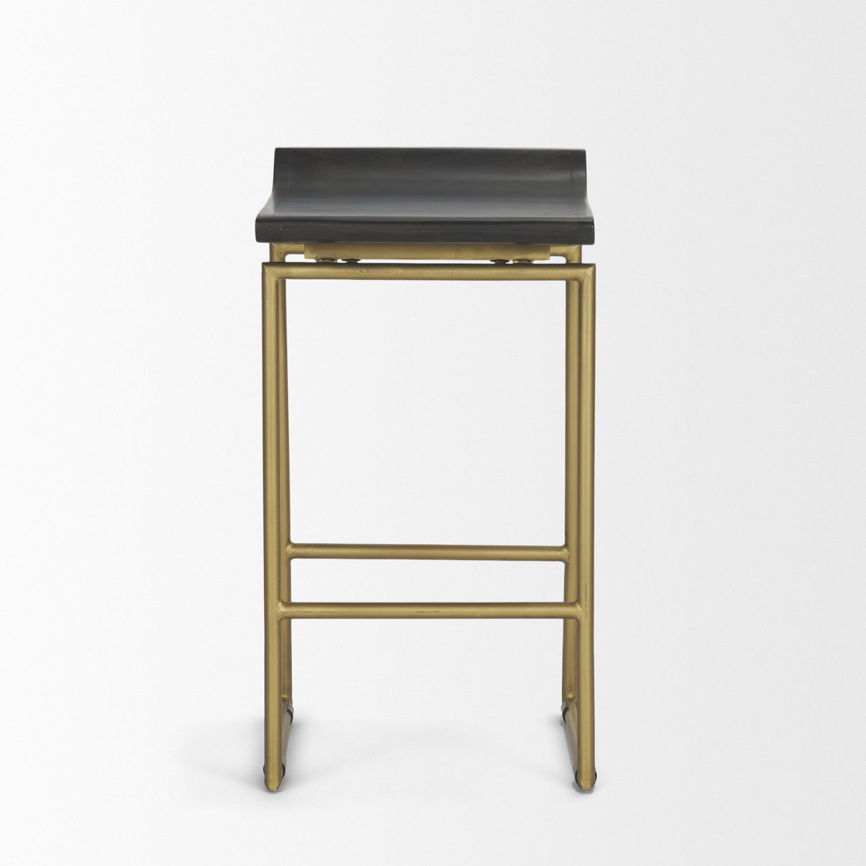 Givens 24.25"H Brown Wood Seat Gold Metal Frame Stool from Mercana - Luna Furniture