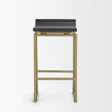 Givens 24.25"H Brown Wood Seat Gold Metal Frame Stool from Mercana - Luna Furniture