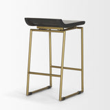 Givens 24.25"H Brown Wood Seat Gold Metal Frame Stool from Mercana - Luna Furniture