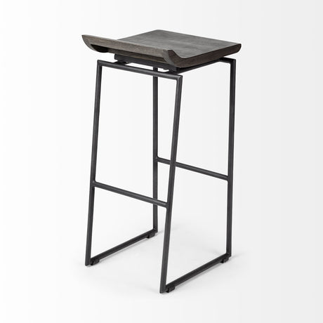 Givens 30.25"H Seat Height Black Wood Seat Black Metal Base Stool from Mercana - Luna Furniture