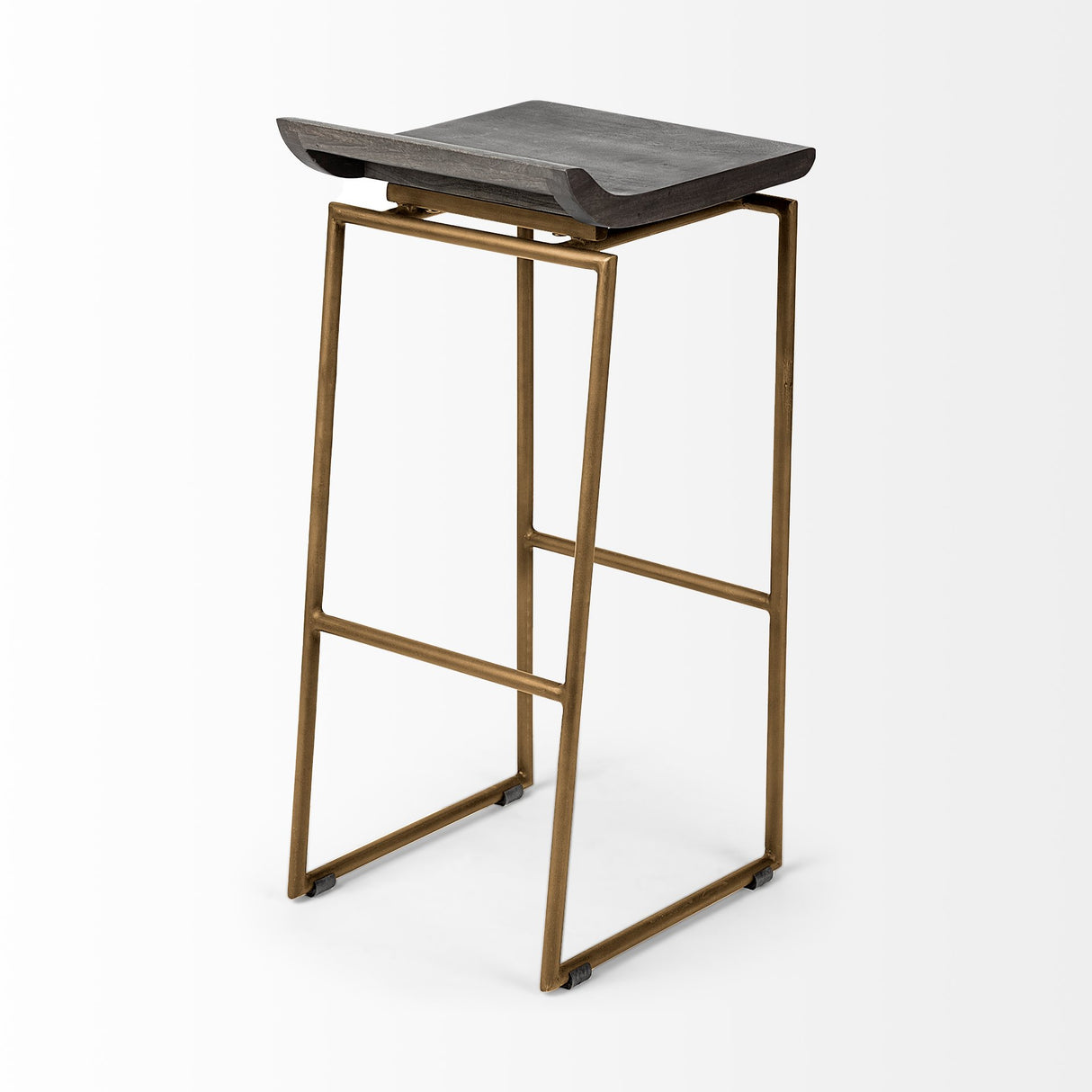 Givens 30.25"H Seat Height Brown Wood Seat Gold Metal Base Stool from Mercana - Luna Furniture