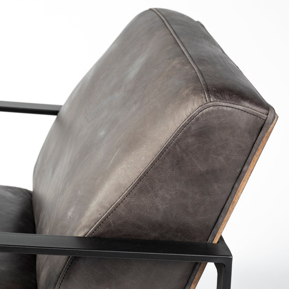 Stamford Black Genuine Leather Seat w/ Wood Back, Metal Frame Accent Chair from Mercana - Luna Furniture