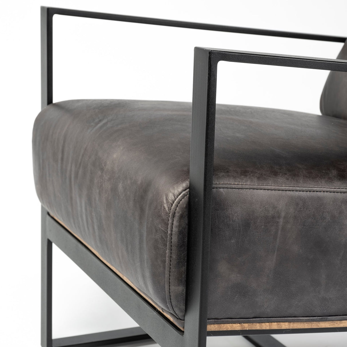 Stamford Black Genuine Leather Seat w/ Wood Back, Metal Frame Accent Chair from Mercana - Luna Furniture