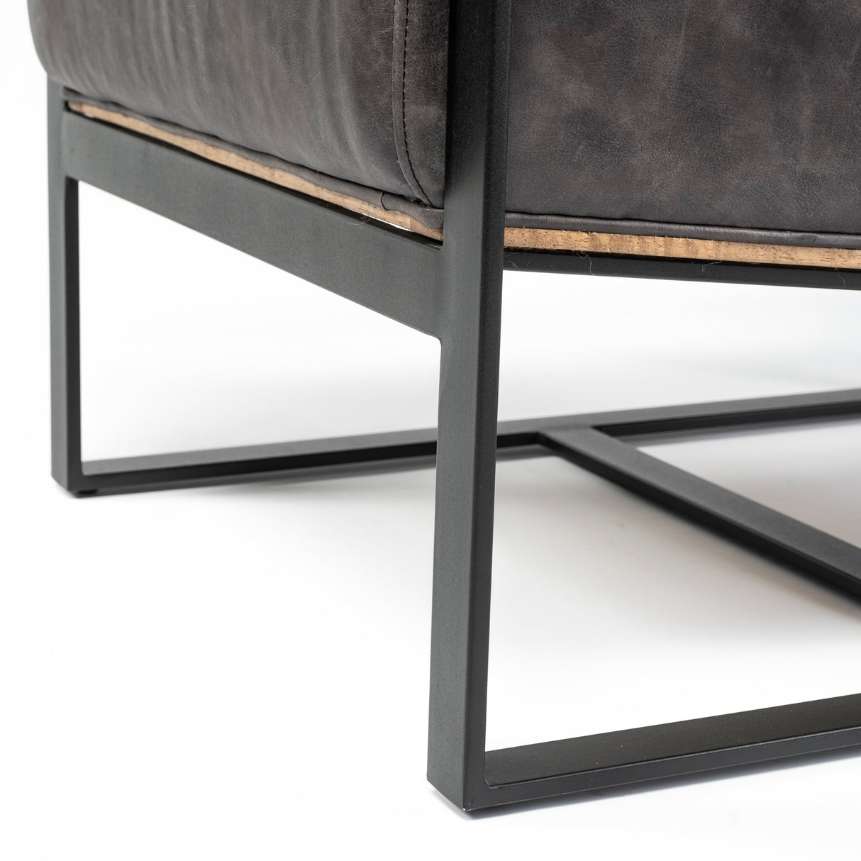 Stamford Black Genuine Leather Seat w/ Wood Back, Metal Frame Accent Chair from Mercana - Luna Furniture
