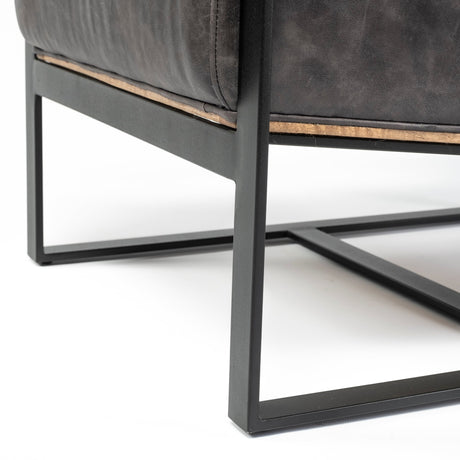 Stamford Black Genuine Leather Seat w/ Wood Back, Metal Frame Accent Chair from Mercana - Luna Furniture