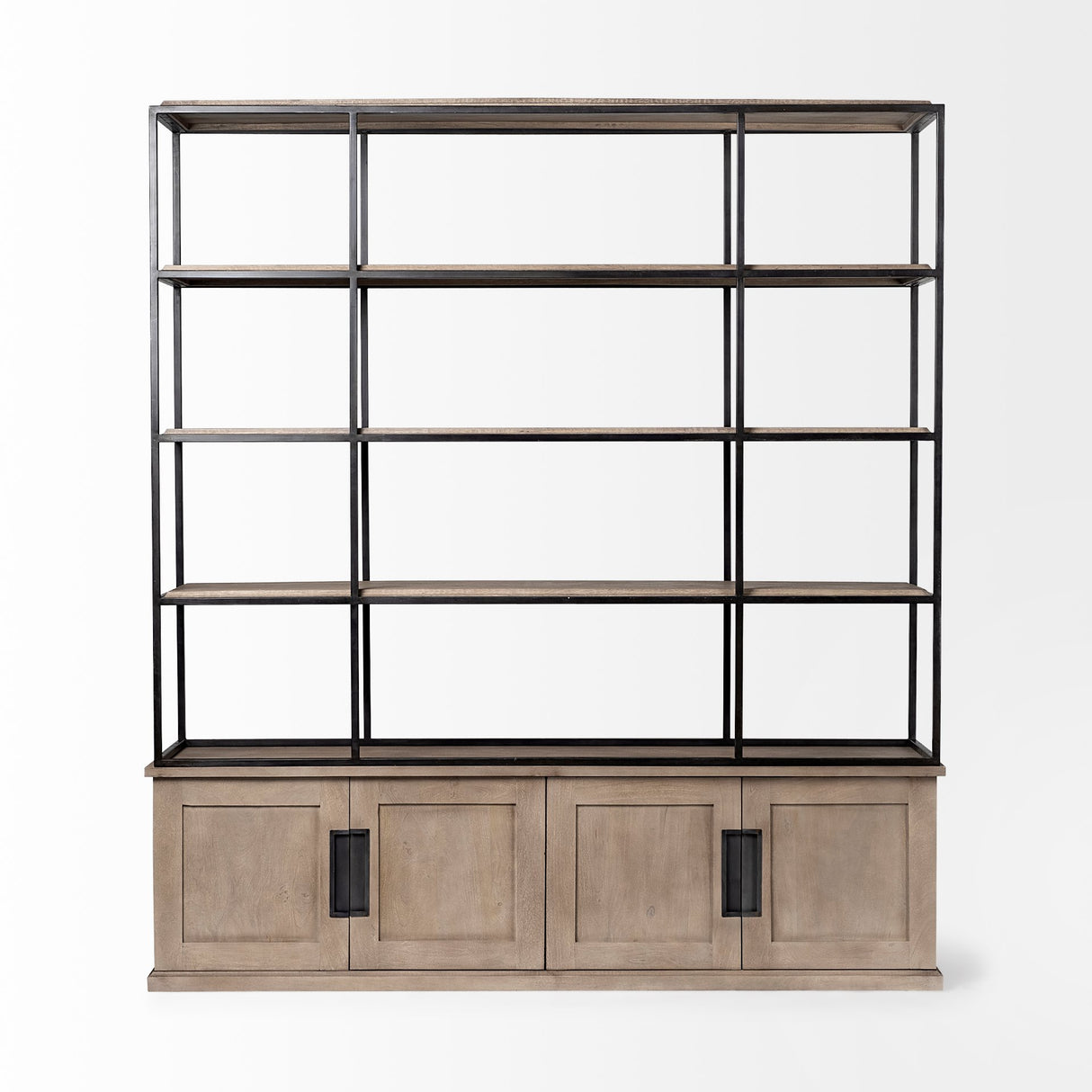 Braxton I Light Brown Wood and Iron Three Shelf Shelving Unit 81.5L x 18.5W x 90 from Mercana - Luna Furniture