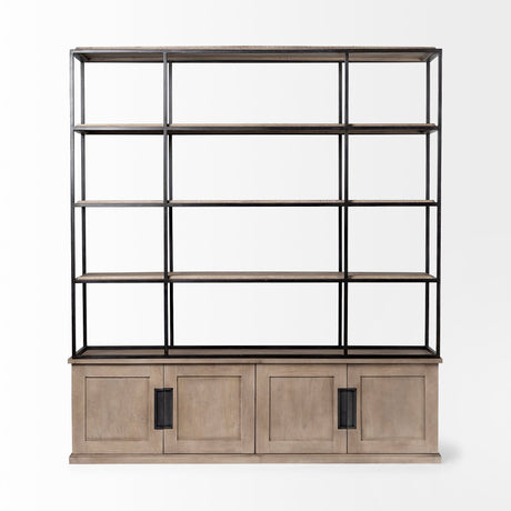 Braxton I Light Brown Wood and Iron Three Shelf Shelving Unit 81.5L x 18.5W x 90 from Mercana - Luna Furniture
