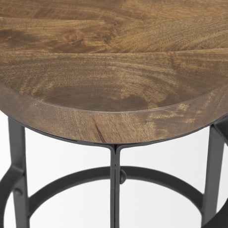 Neo 26.3" Seat Height Brown Wood Seat Black Metal Frame Stool from Mercana - Luna Furniture