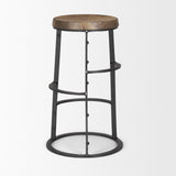Neo 26.3" Seat Height Brown Wood Seat Black Metal Frame Stool from Mercana - Luna Furniture