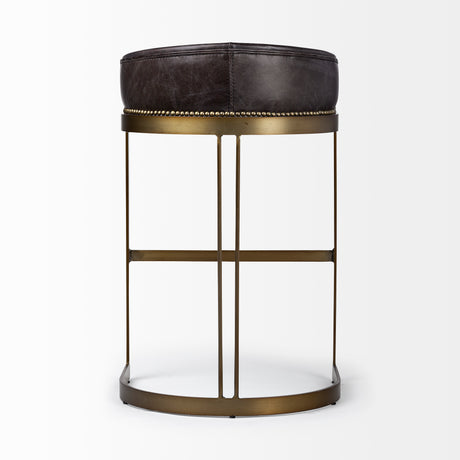 Hollyfield II Black Leather Seat Gold Metal Base Bar Stool from Mercana - Luna Furniture