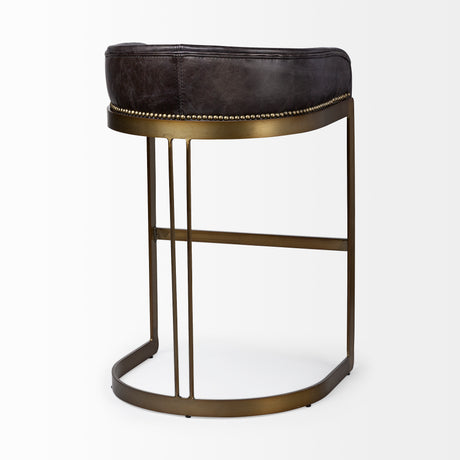 Hollyfield II Black Leather Seat Gold Metal Base Bar Stool from Mercana - Luna Furniture