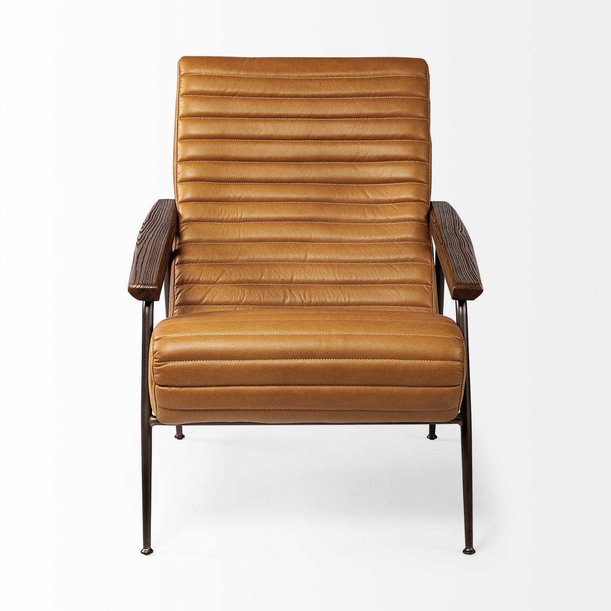 Grosjean Brown Leather Wrap Metal Frame Accent Chair from Mercana - Luna Furniture