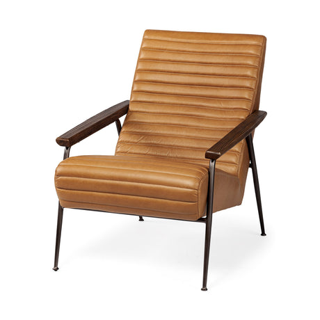 Grosjean Brown Leather Wrap Metal Frame Accent Chair from Mercana - Luna Furniture