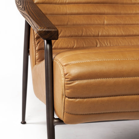 Grosjean Brown Leather Wrap Metal Frame Accent Chair from Mercana - Luna Furniture