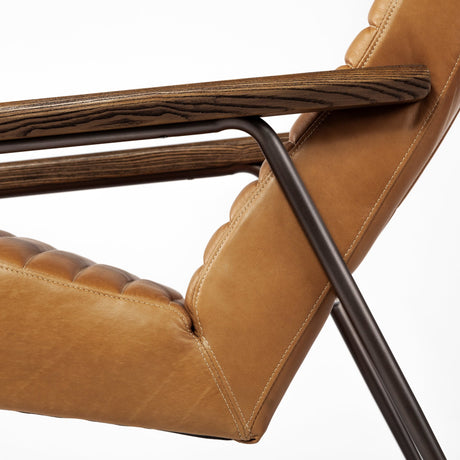 Grosjean Brown Leather Wrap Metal Frame Accent Chair from Mercana - Luna Furniture