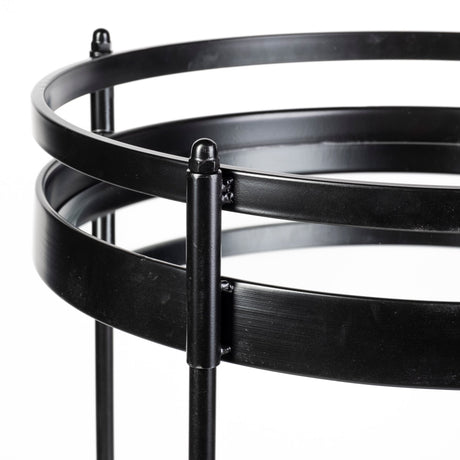 Ada Round Shape Black Metal Frame Two-Tier w/Glass Shelf Bar Cart from Mercana - Luna Furniture
