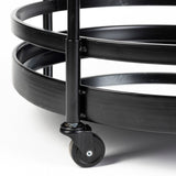 Ada Round Shape Black Metal Frame Two-Tier w/Glass Shelf Bar Cart from Mercana - Luna Furniture