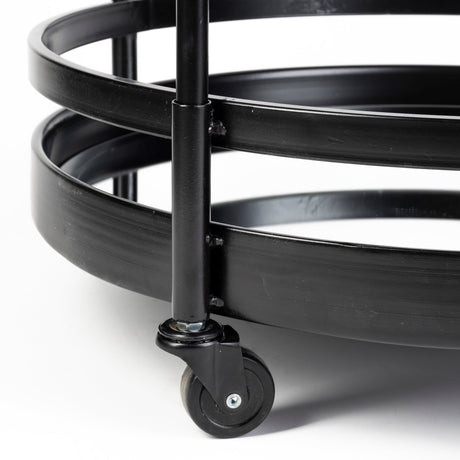Ada Round Shape Black Metal Frame Two-Tier w/Glass Shelf Bar Cart from Mercana - Luna Furniture