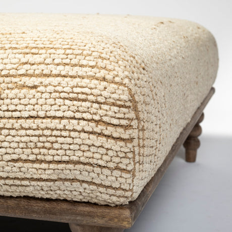 Alder I 42L x 42W Upholstered Cream Seat With Brown Wooden Base Accent Bench from Mercana - Luna Furniture