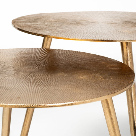 Reva I (Large) 24L x 24W Gold Round Top Cast Aluminum Accent Table from Mercana - Luna Furniture