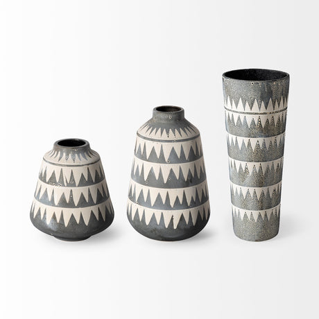 Delaney Large Gray Patterned Ceramic Vase from Mercana - Luna Furniture