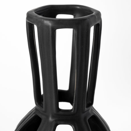 Brunel Small Black Drum-Shaped Ceramic Vase from Mercana - Luna Furniture