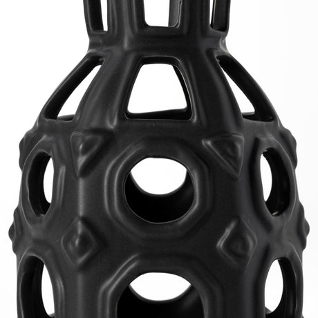 Brunel Small Black Drum-Shaped Ceramic Vase from Mercana - Luna Furniture
