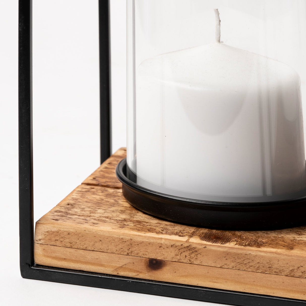 Leopold Set of Two Black Metal Wooden Base Table Candle Holders from Mercana - Luna Furniture