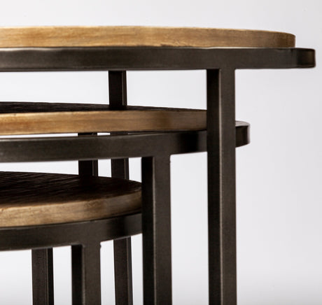 Glover (Set of 3) 20L x 20W Brown Wood Round Top W/Metal Nesting Accent Tables from Mercana - Luna Furniture