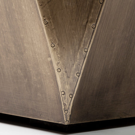 Esagono Octagonal Gold Metal-Clad Reclaimed Wood End/Side Table w/ Storage from Mercana - Luna Furniture