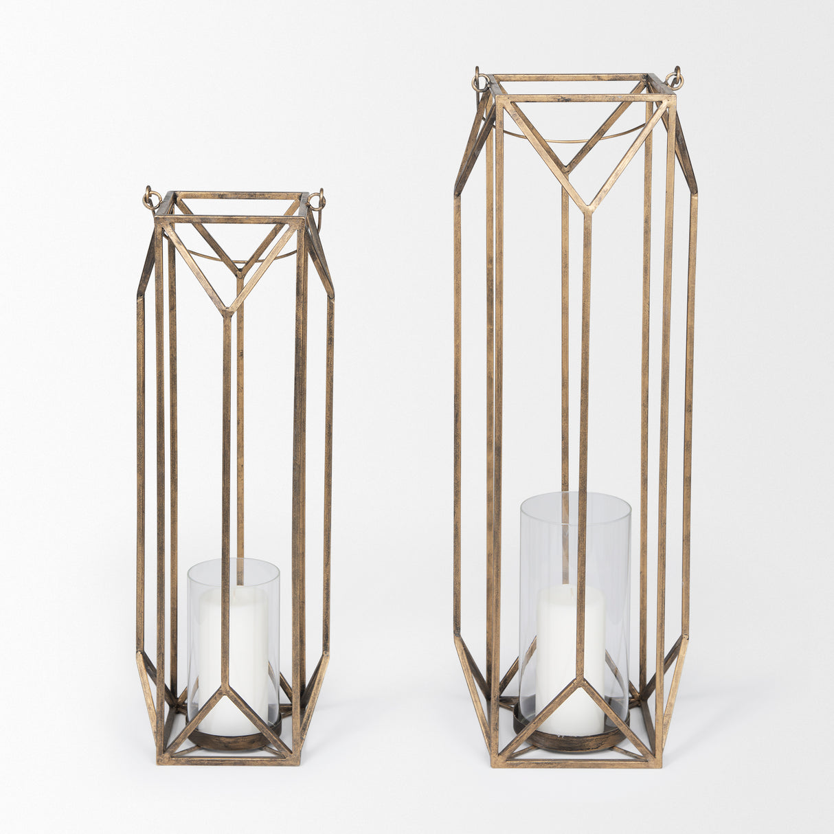 Ivy Small Gold Metal Geometric Cage Candle Holder Lantern from Mercana - Luna Furniture