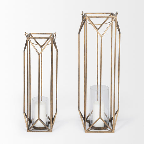 Ivy Small Gold Metal Geometric Cage Candle Holder Lantern from Mercana - Luna Furniture
