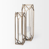 Ivy Small Gold Metal Geometric Cage Candle Holder Lantern from Mercana - Luna Furniture