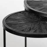 Chakra 19.7" Set of Two Round Dark Wood Top Black Frame Accent Tables from Mercana - Luna Furniture