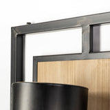Cleo 16.9x57.1 Black Metal and Wood Rectangular Wall Sconce from Mercana - Luna Furniture