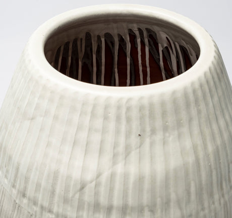 Reyan Small Pearl White Ceramic Striped Vase from Mercana - Luna Furniture