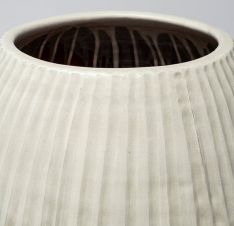 Reyan Large 28.5" Pearl White Ceramic Striped Vase from Mercana - Luna Furniture