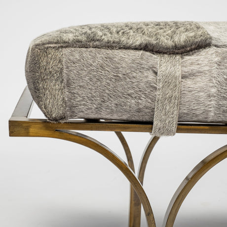 Jessie 55L x 16W White/Gray Hair-On-Hide Seat W/Gold Metal Base Accent Bench from Mercana - Luna Furniture