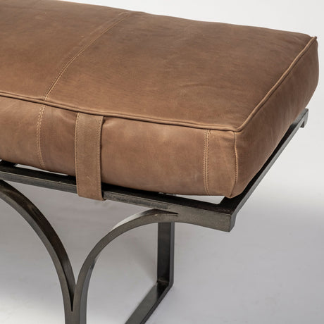 Jessie 55L x 16W Brown Leather Seat W/Black Metal Base Accent Bench from Mercana - Luna Furniture