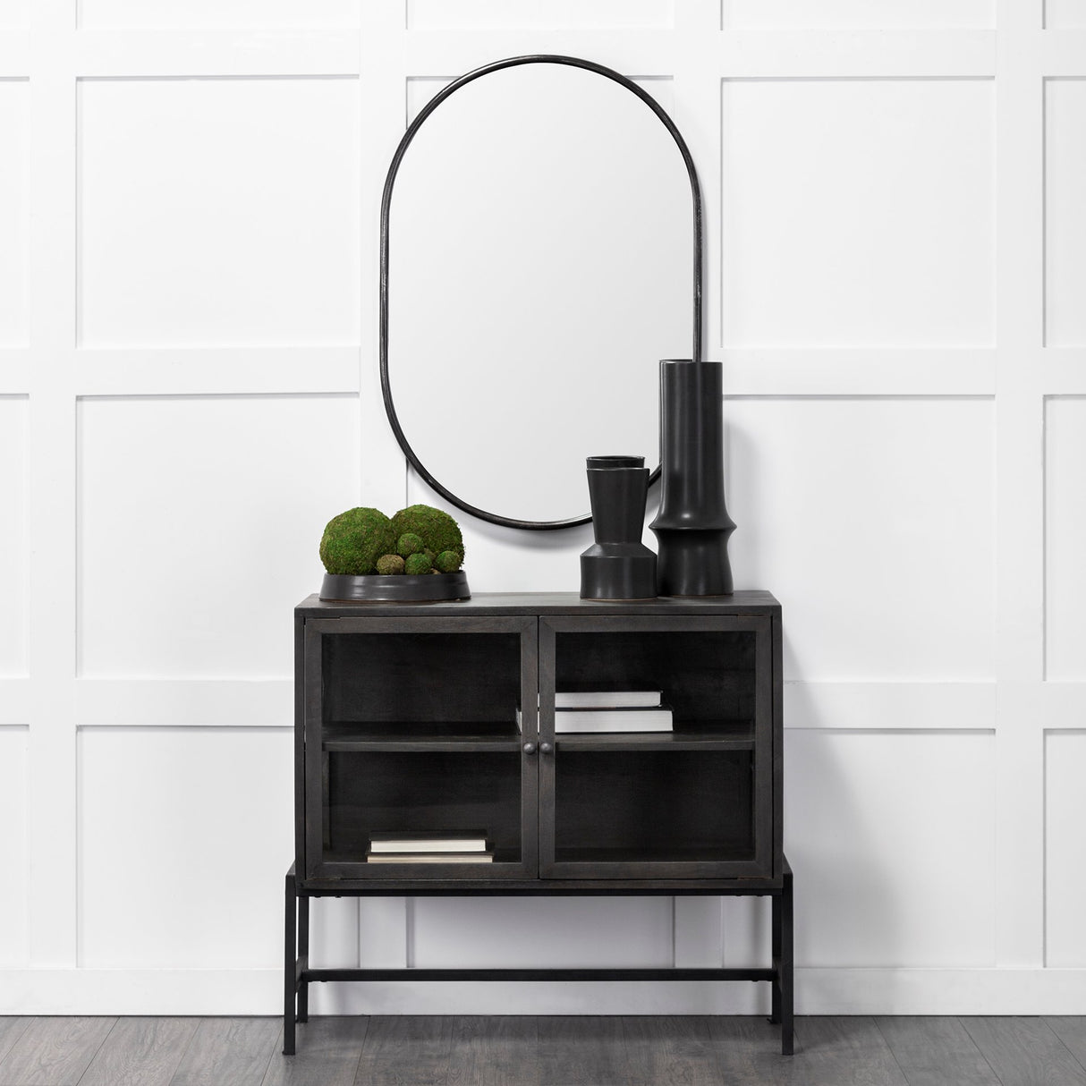 Sylvia II 24"x35" Oval Black Metal Frame Mirror from Mercana - Luna Furniture