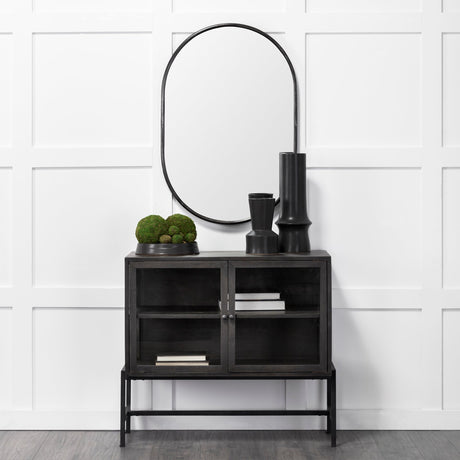 Sylvia II 24"x35" Oval Black Metal Frame Mirror from Mercana - Luna Furniture