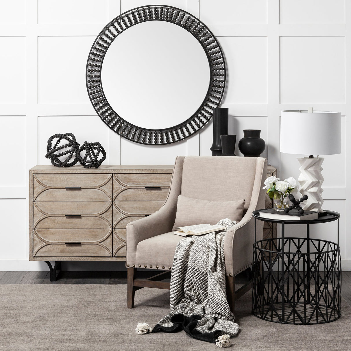 Earnhardt II Large 11L x 11W Black Wooden Beaded Orb from Mercana - Luna Furniture