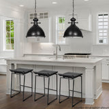 Givens 30.25"H Seat Height Black Wood Seat Black Metal Base Stool from Mercana - Luna Furniture