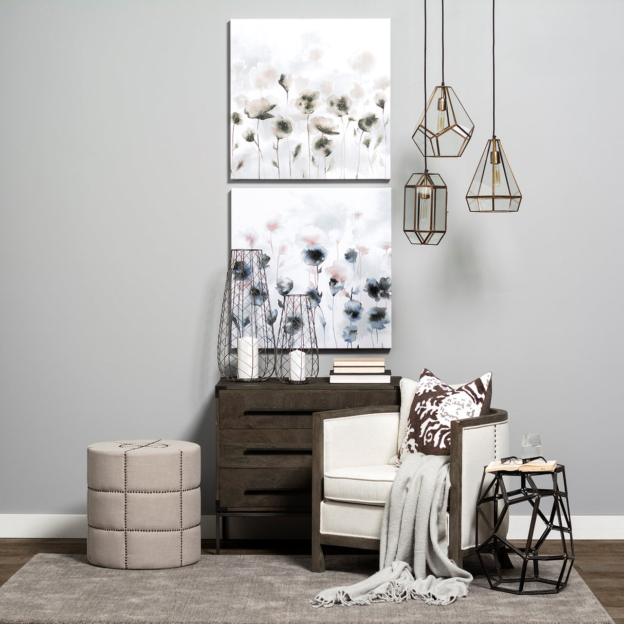 Beacon 20.5"H Cream Fabric w/ Metal Tacks Round Ottoman from Mercana - Luna Furniture