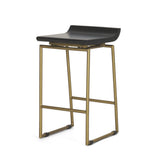 Givens 24.25"H Brown Wood Seat Gold Metal Frame Stool from Mercana - Luna Furniture