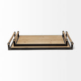 Benson Set of 2 Brown Wood Black Metal Trays from Mercana - Luna Furniture