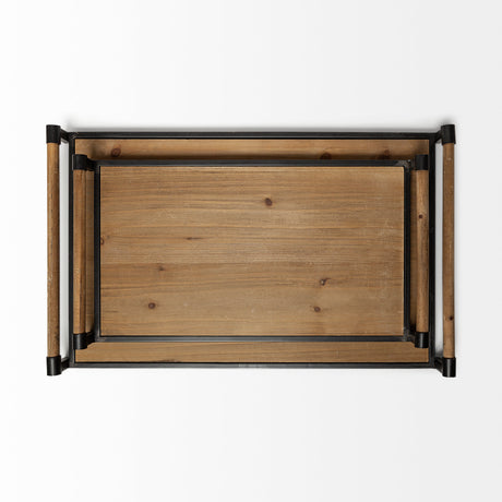 Benson Set of 2 Brown Wood Black Metal Trays from Mercana - Luna Furniture
