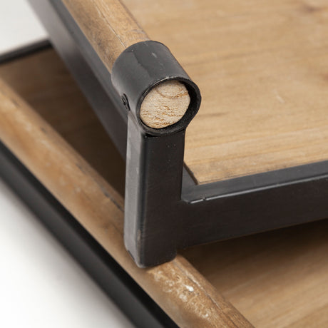 Benson Set of 2 Brown Wood Black Metal Trays from Mercana - Luna Furniture