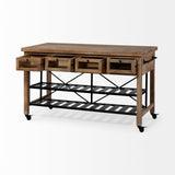 Stuart I Brown Solid Wood Top Two-Tier Black Metal Rolling Kitchen Island from Mercana - Luna Furniture