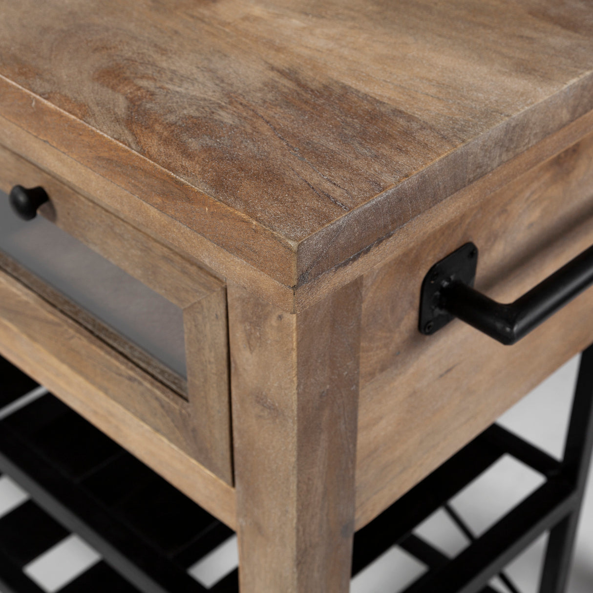 Stuart I Brown Solid Wood Top Two-Tier Black Metal Rolling Kitchen Island from Mercana - Luna Furniture